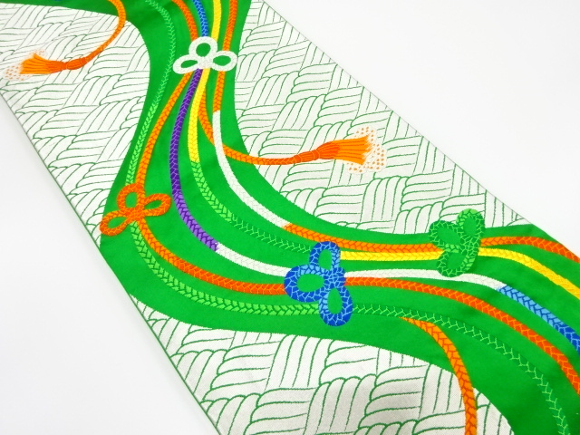 JAPANESE KIMONO / ANTIQUE FUKURO OBI / SILK / KUMIHIMO CORD PATTERN & WAVE